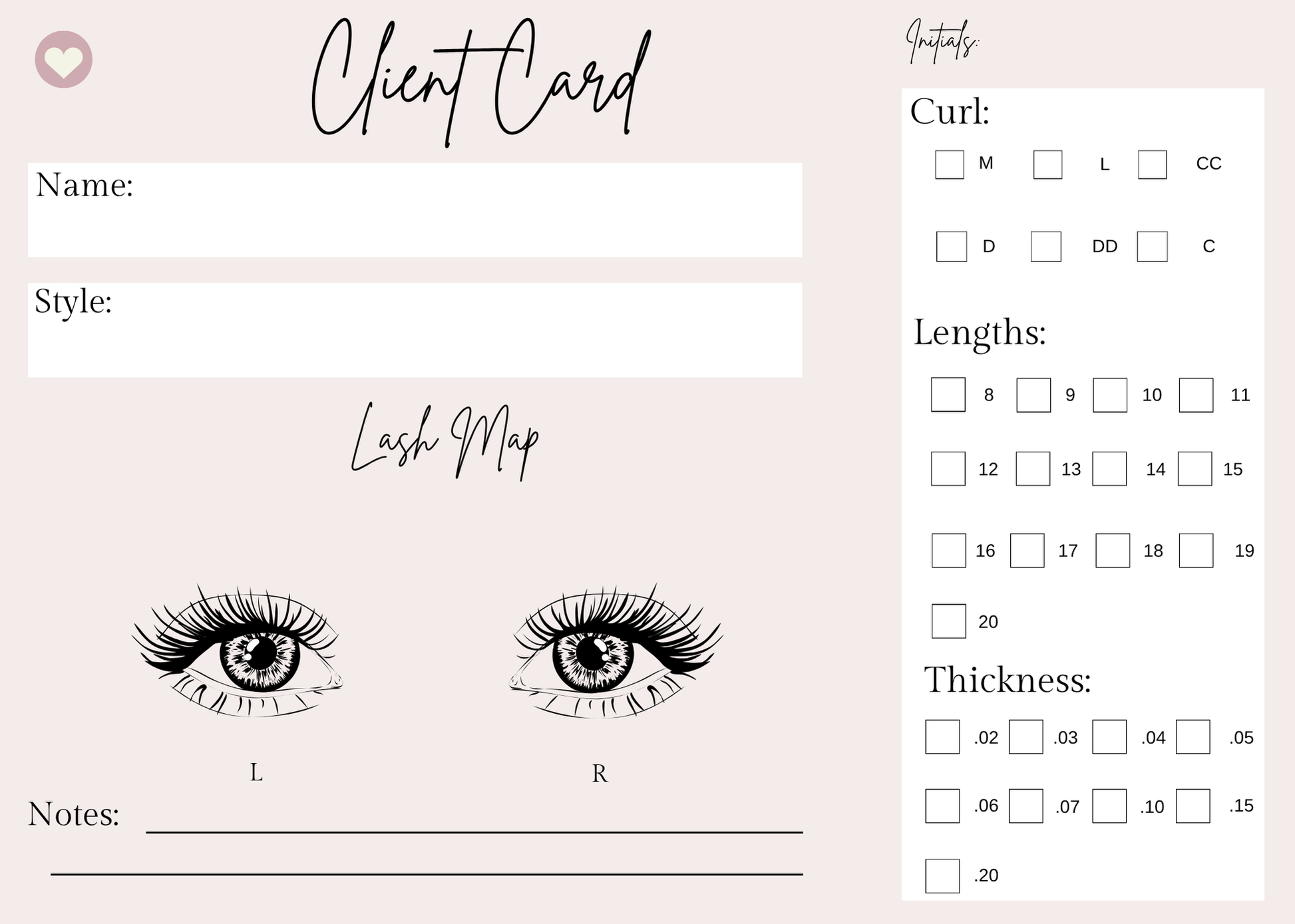 Client Card Printable PDF